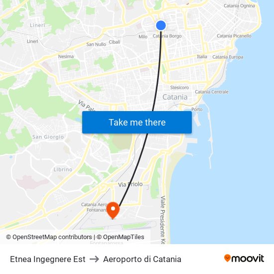 Etnea Ingegnere Est to Aeroporto di Catania map
