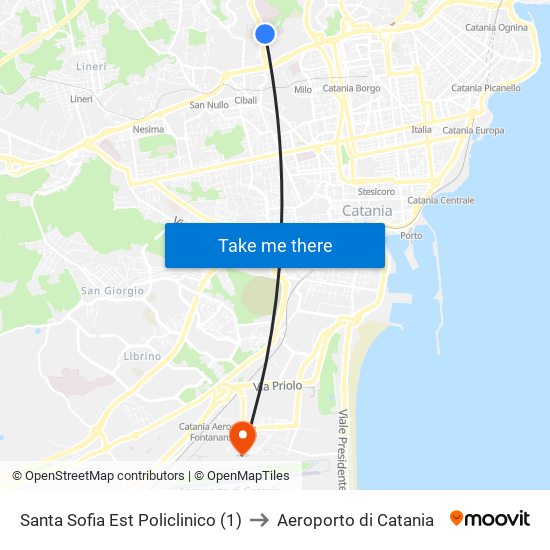 Santa Sofia Est Policlinico (1) to Aeroporto di Catania map