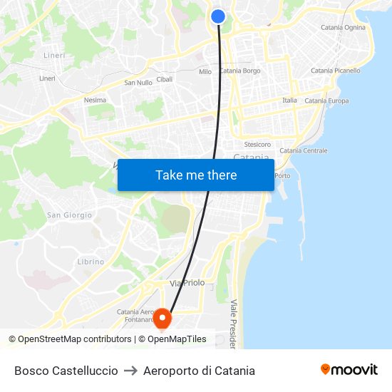Bosco Castelluccio to Aeroporto di Catania map