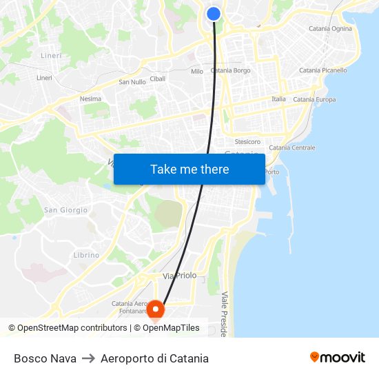 Bosco Nava to Aeroporto di Catania map
