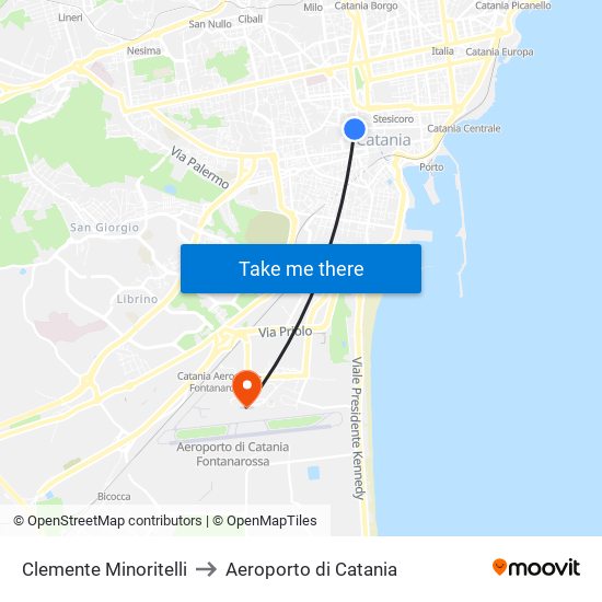 Clemente Minoritelli to Aeroporto di Catania map