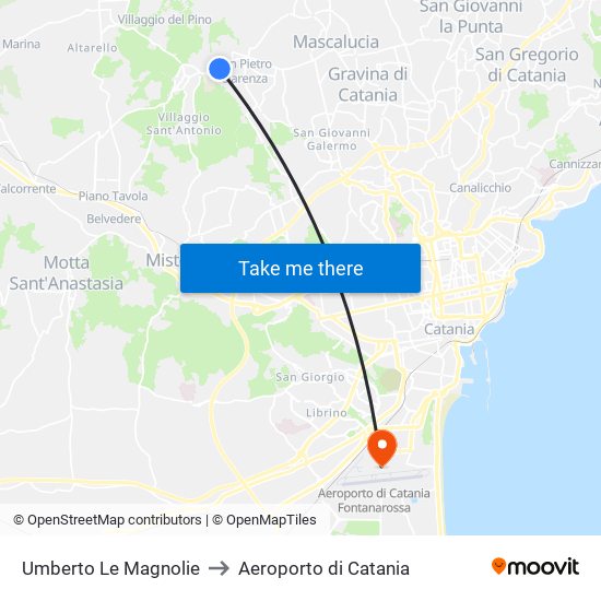 Umberto Le Magnolie to Aeroporto di Catania map
