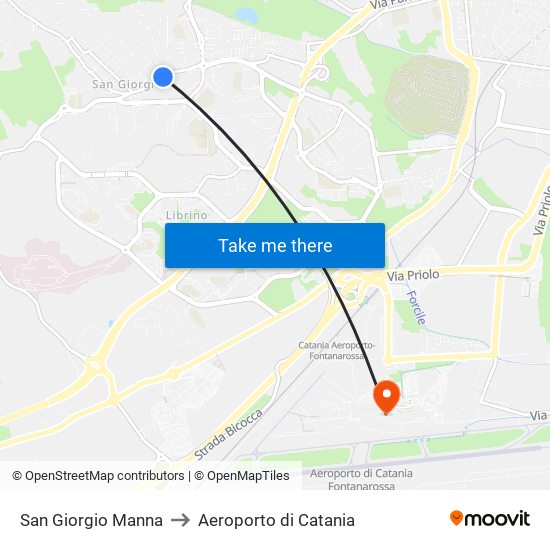 San Giorgio Manna to Aeroporto di Catania map