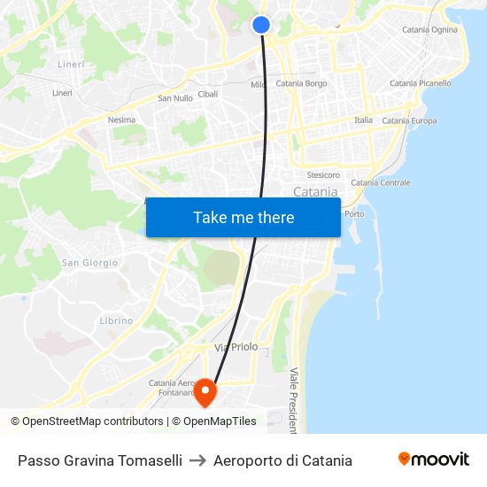 Passo Gravina Tomaselli to Aeroporto di Catania map