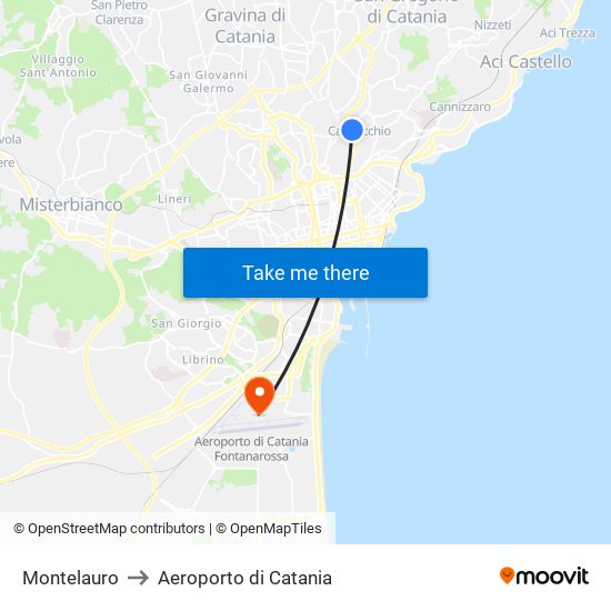 Montelauro to Aeroporto di Catania map