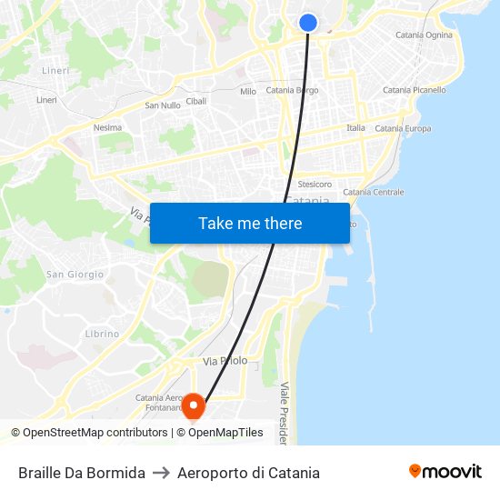 Braille Da Bormida to Aeroporto di Catania map
