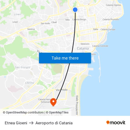 Etnea Gioeni to Aeroporto di Catania map