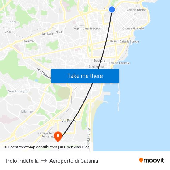 Polo Pidatella to Aeroporto di Catania map