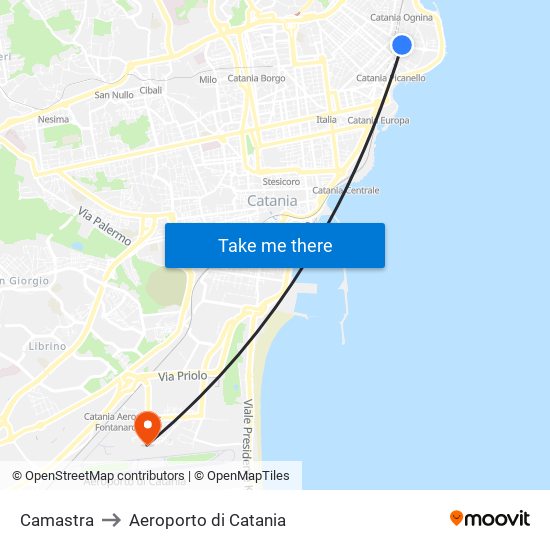 Camastra to Aeroporto di Catania map