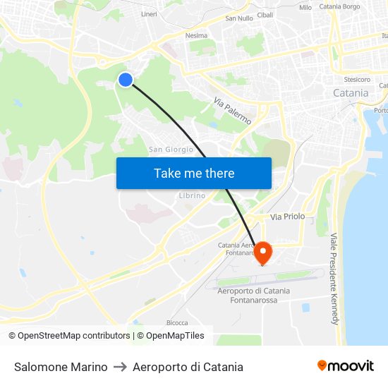 Salomone Marino to Aeroporto di Catania map