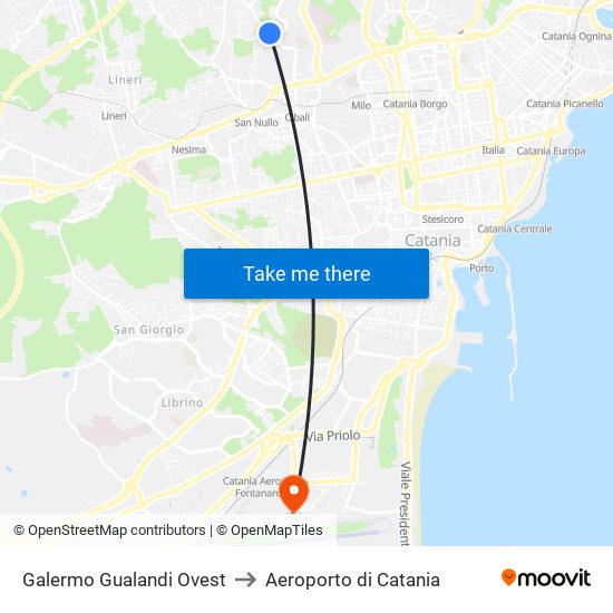 Galermo Gualandi Ovest to Aeroporto di Catania map