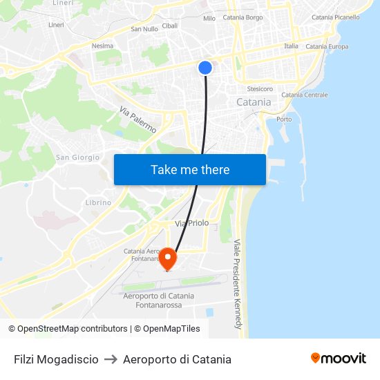 Filzi Mogadiscio to Aeroporto di Catania map