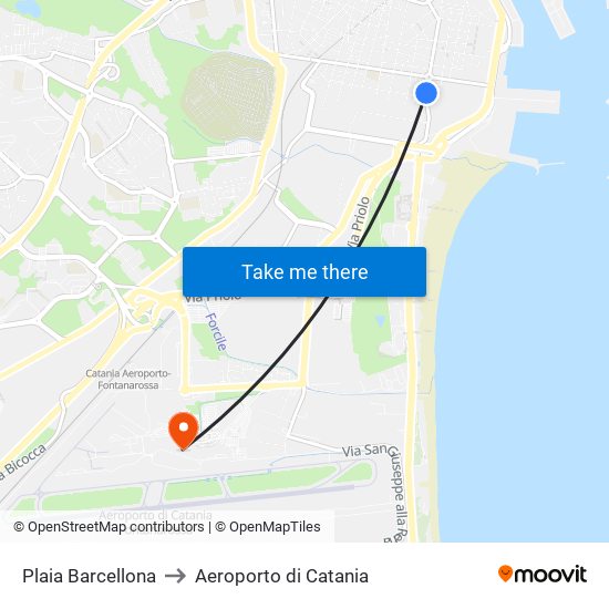 Plaia Barcellona to Aeroporto di Catania map