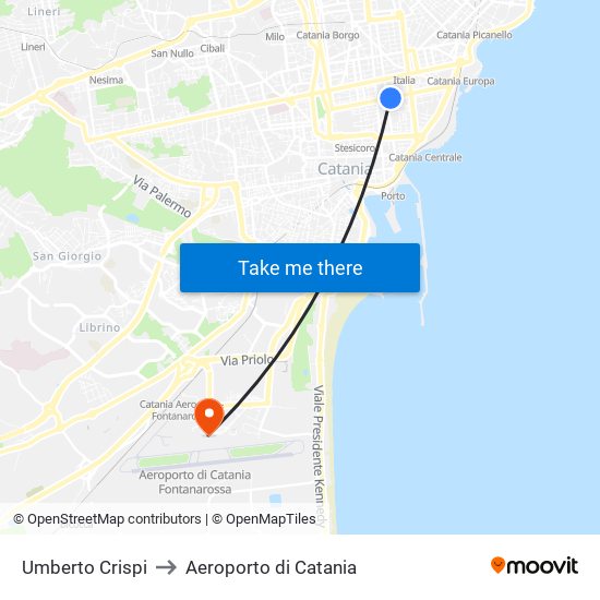 Umberto Crispi to Aeroporto di Catania map