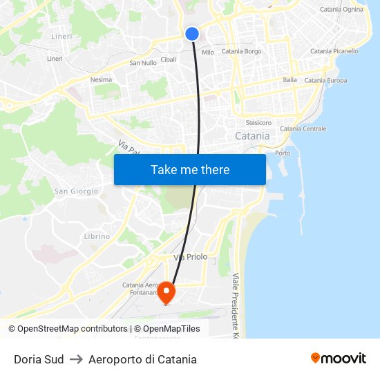 Doria Sud to Aeroporto di Catania map