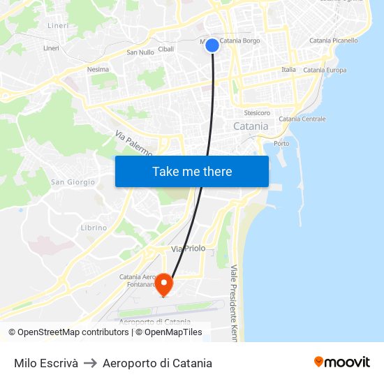 Milo Escrivà to Aeroporto di Catania map