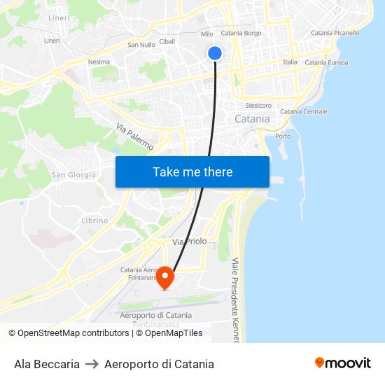 Ala Beccaria to Aeroporto di Catania map