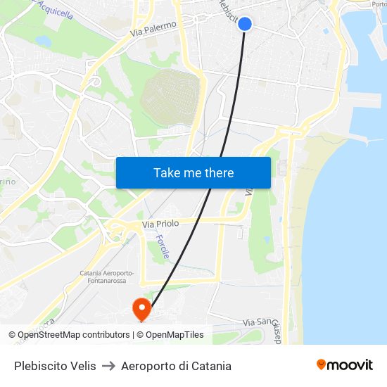 Plebiscito Velis to Aeroporto di Catania map