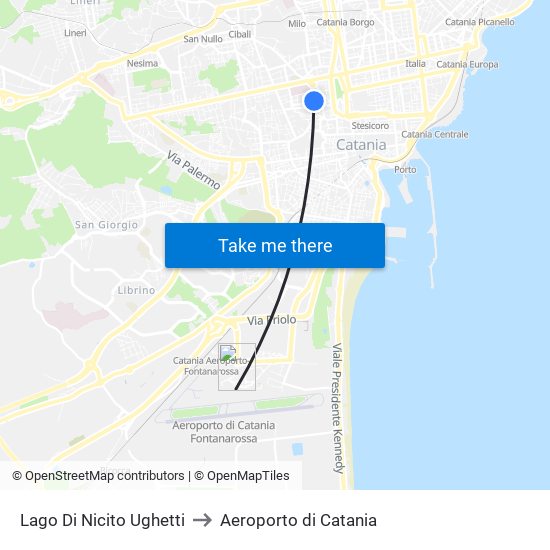 Lago Di Nicito Ughetti to Aeroporto di Catania map