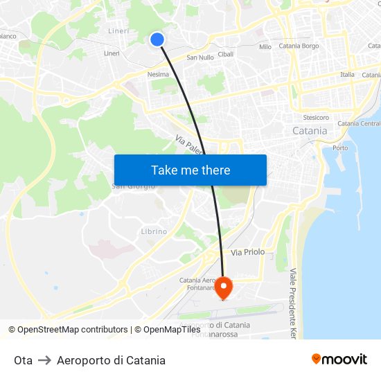 Ota to Aeroporto di Catania map