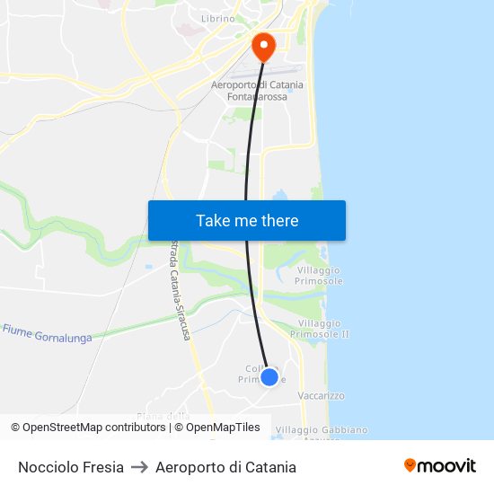 Nocciolo Fresia to Aeroporto di Catania map