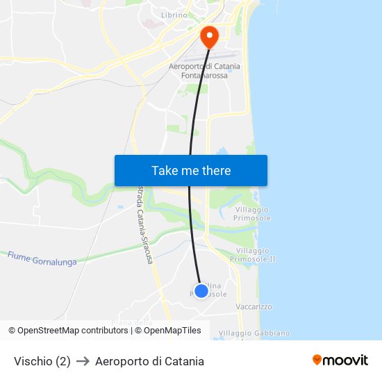 Vischio (2) to Aeroporto di Catania map