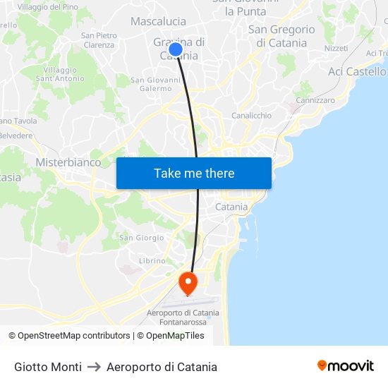 Giotto Monti to Aeroporto di Catania map