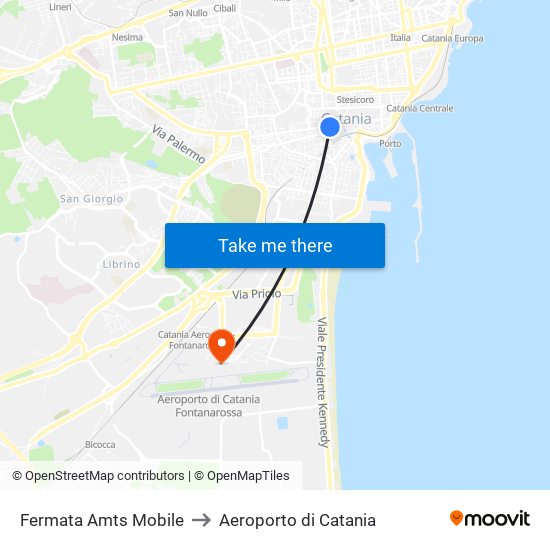 Fermata Amts Mobile to Aeroporto di Catania map