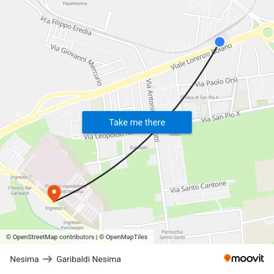 Nesima to Garibaldi Nesima map