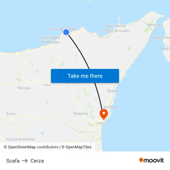 Scafa to Cerza map