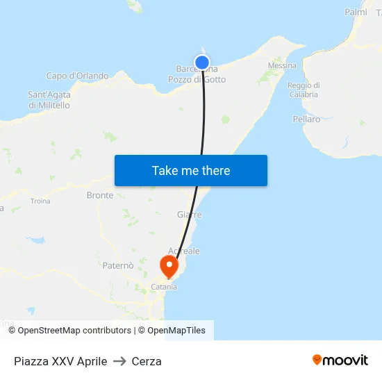 XXV Aprile Square to Cerza map