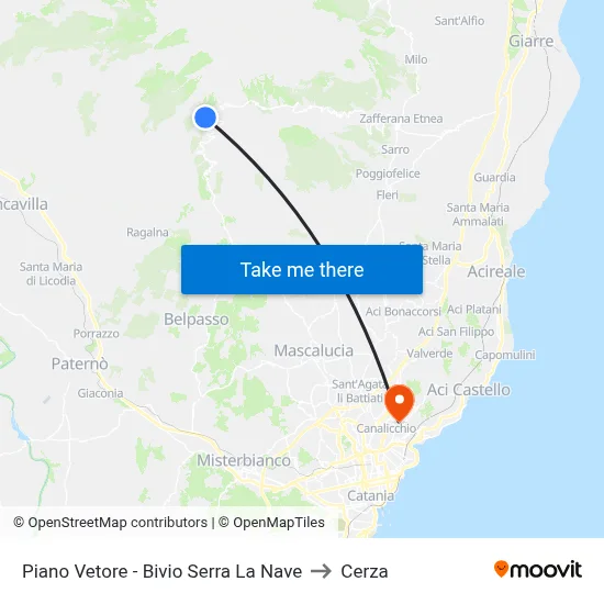 Piano Vetore - Bivio Serra La Nave to Cerza map
