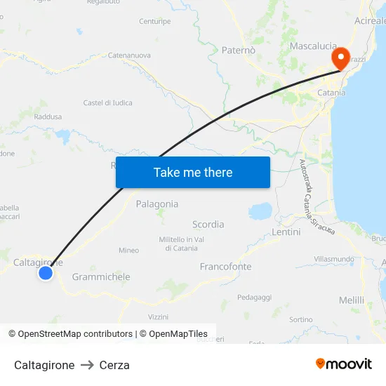 Caltagirone to Cerza map