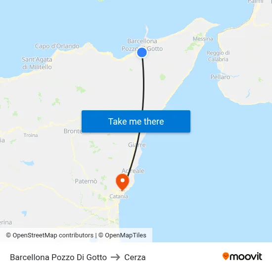 Barcellona Pozzo Di Gotto to Cerza map