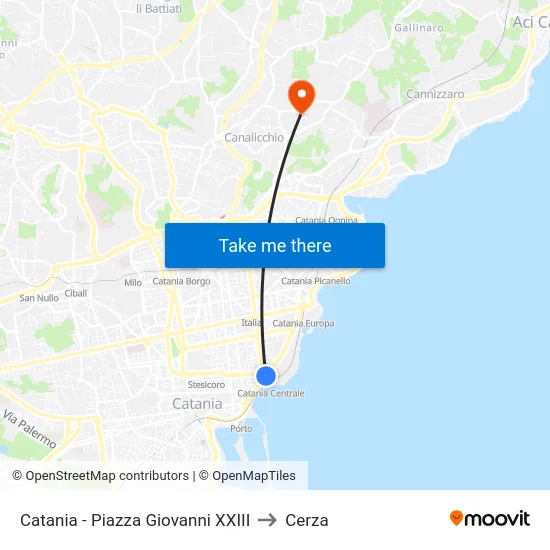 Catania - Piazza Giovanni XXIII to Cerza map