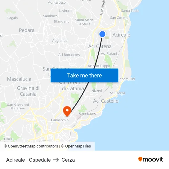 Acireale - Ospedale to Cerza map