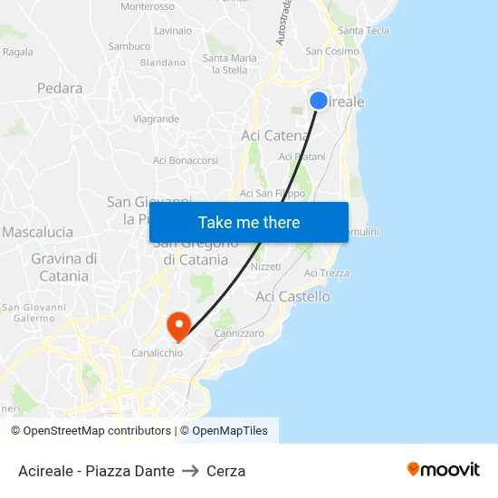 Acireale - Piazza Dante to Cerza map