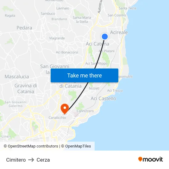 Cimitero to Cerza map