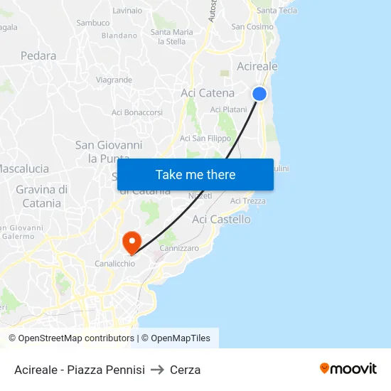 Acireale - Piazza Pennisi to Cerza map