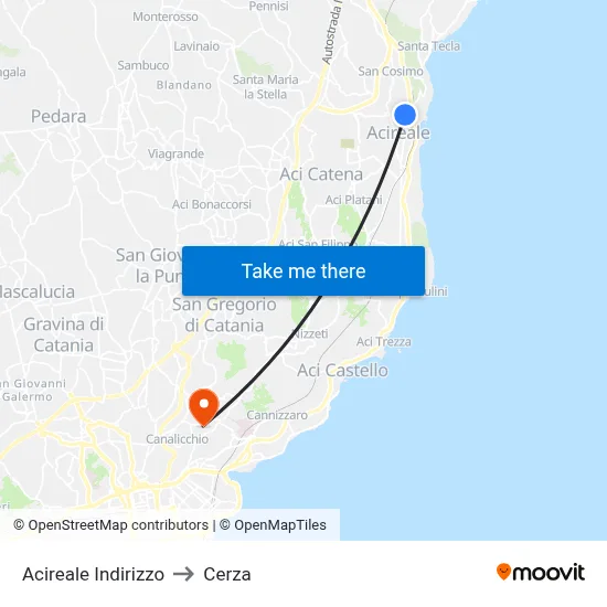 Acireale Indirizzo to Cerza map