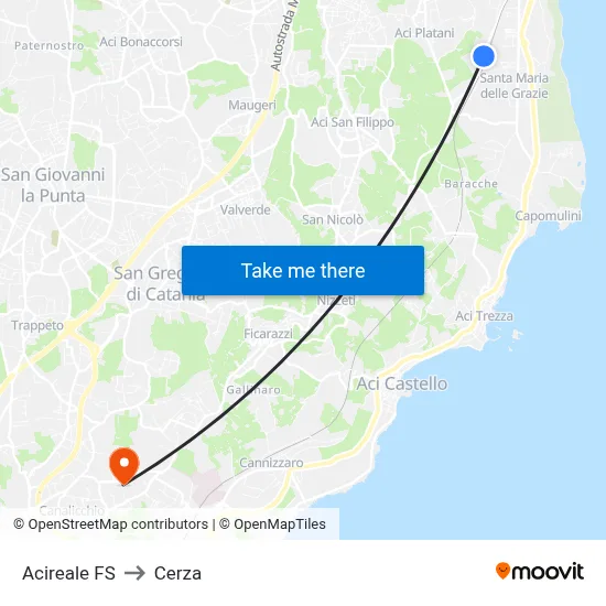 Acireale FS to Cerza map