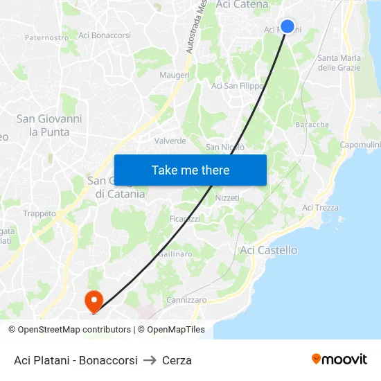 Aci Platani - Bonaccorsi to Cerza map