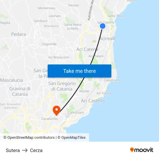 Sutera to Cerza map
