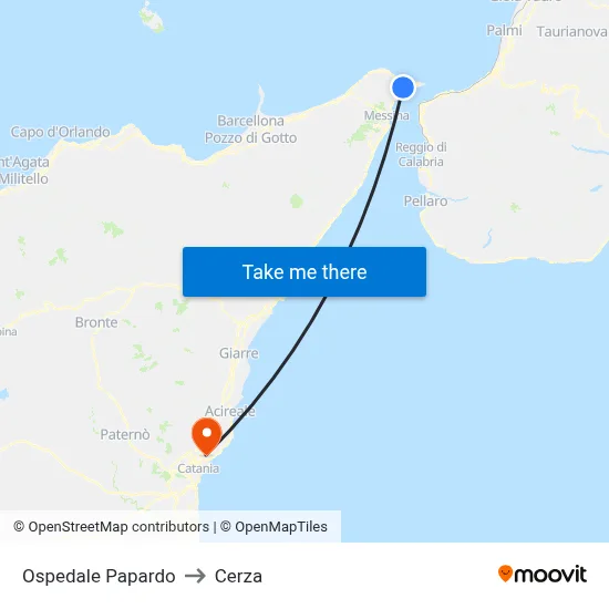 Ospedale Papardo to Cerza map