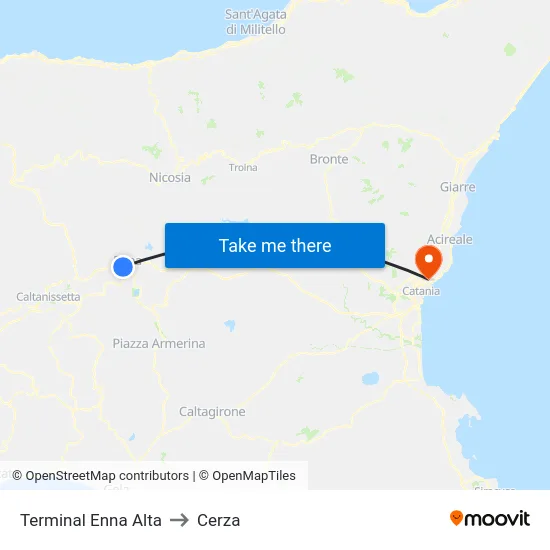 Terminal Enna Alta to Cerza map