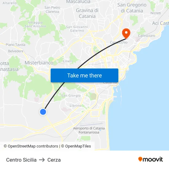 Centro Sicilia to Cerza map