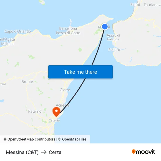 Messina (C&T) to Cerza map