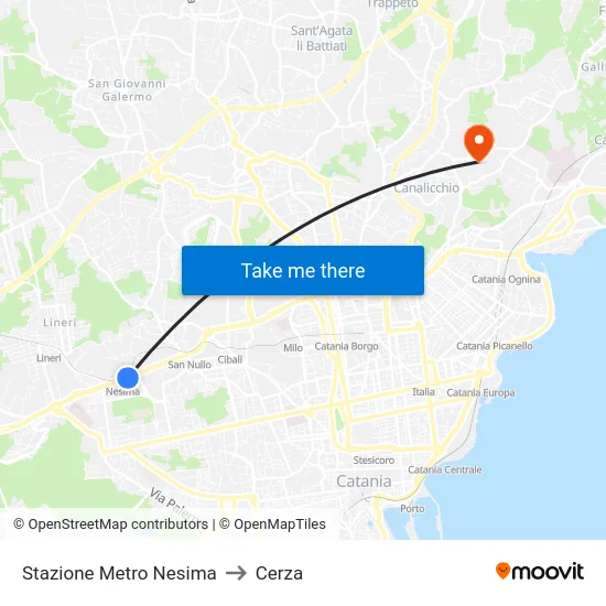 Stazione Metro Nesima to Cerza map