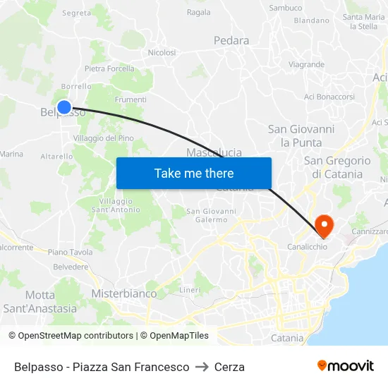Belpasso - Piazza San Francesco to Cerza map