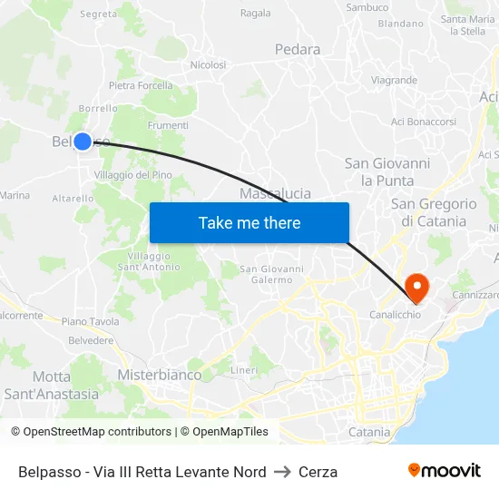 Belpasso - Via III Retta Levante Nord to Cerza map